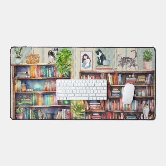 Katten en boekenliefhebbers bureaumat (Keyboard & Muis)