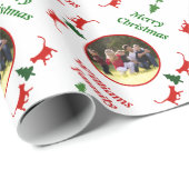 Katten en boom kerstvakantie gepersonaliseerde fot cadeaupapier (Rol Hoek)