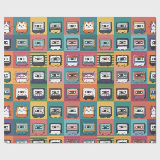 Katten en Cassettes Cadeaupapier (Zoom)