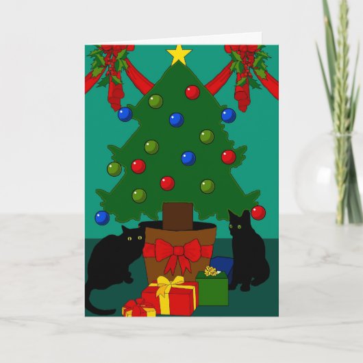 Katten en de Kerstkaart van de Boom Feestdagen Kaart (Voorkant)