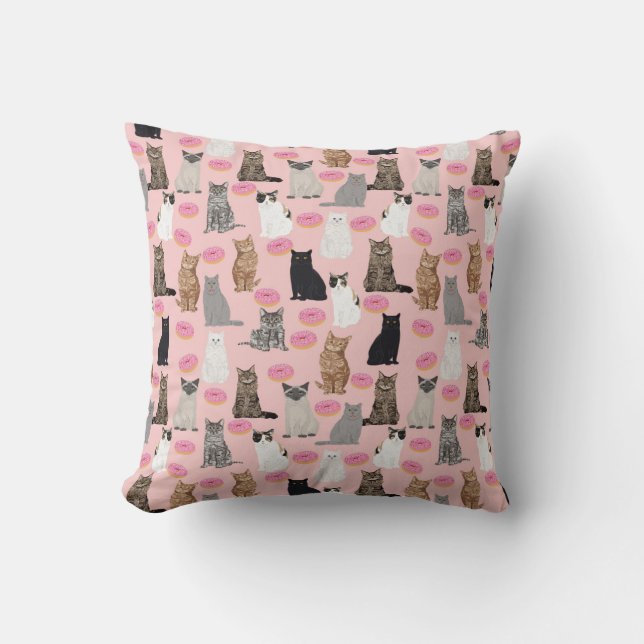 Katten en donuts kussen kattenvrouw decor (Voorkant)