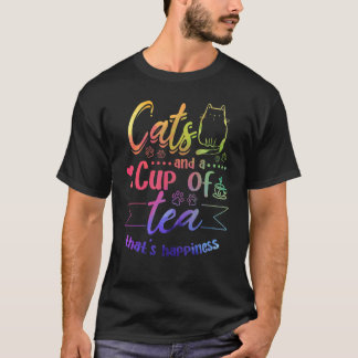 Katten en een bekertje thee dat geluk kat is t-shirt