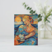 Katten en een slapende vrouw op het strand briefkaart (Staand voorkant)
