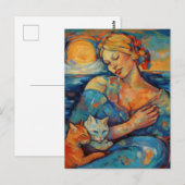 Katten en een slapende vrouw op het strand briefkaart (Voorkant / Achterkant)