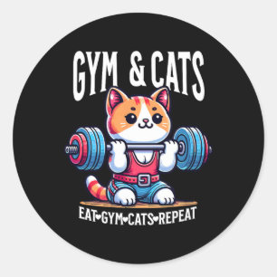 Katten en fitness workout grappige kitten bodybuil ronde sticker