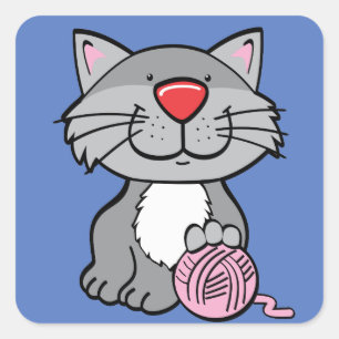 katten- en garen-stickers vierkante sticker
