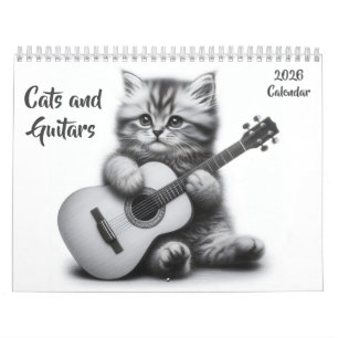 Katten en gitaren zwart en wit 2026 kalender