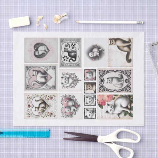 katten en hart kieskeurige snijwonden tissuepapier (Craft)