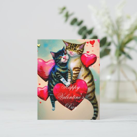 Katten en hart kinder valentijn feestdagenkaart (Staand voorkant)