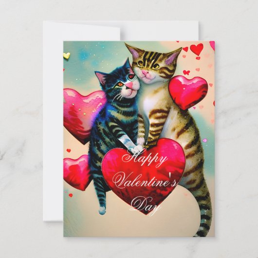 Katten en hart kinder valentijn feestdagenkaart (Voorkant)