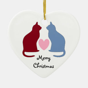 Katten en harten Kerst Keramisch Ornament