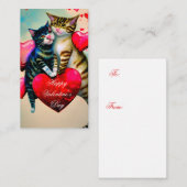 Katten en harten kinderen valentijnsdag notitiekaartje (Voorkant / Achterkant)