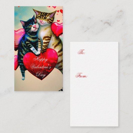 Katten en harten kinderen valentijnsdag notitiekaartje (Voorkant / Achterkant)
