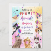 Katten en Honden Feest Pawty Dieren Meisje Verjaar Kaart (Voorkant)