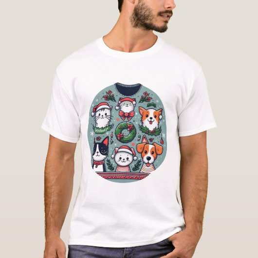 Katten en Honden Kerstmis T-shirt (Voorkant)