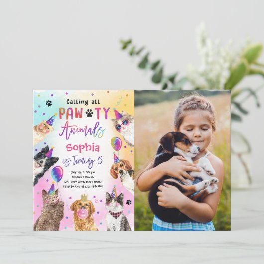 Katten en honden Kitten Puppy Party Verjaardag Kaart (Staand voorkant)