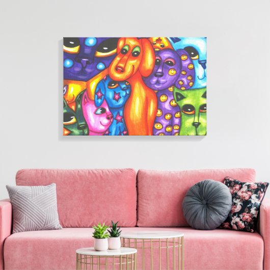 Katten en honden kleurrijk Abstract originele dier Canvas Afdruk (Insitu (Woonkamer))