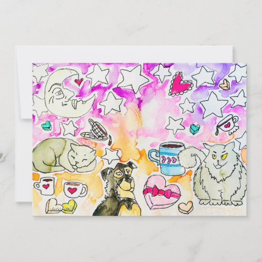 Katten- en honden kunst feestdagenkaart (Voorkant)