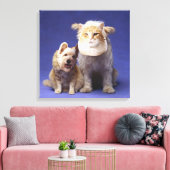 Katten en honden met maskers canvas afdruk (Insitu (Woonkamer))