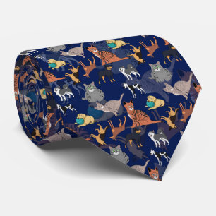 Katten en honden patroonontwerp op blauw stropdas