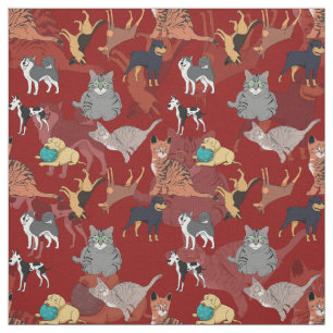 Katten en honden patroonontwerp op rood stof