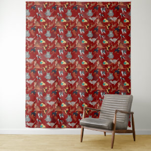 Katten en honden patroonontwerp op rood wandkleed