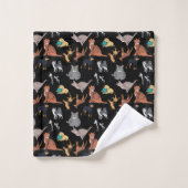 Katten en honden patroonontwerp op zwart bad handdoek (Wasdoekje)