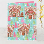 Katten en honden peperkoekhuis kerstkaart kaart (Gele Bloem)