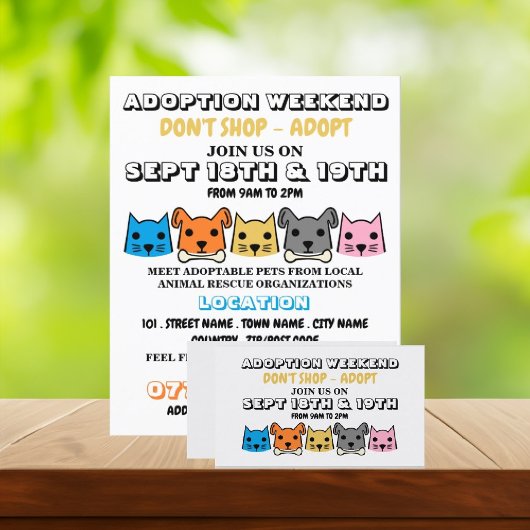 Katten en honden, Pet Adoption Event Adverteren Visitekaartje