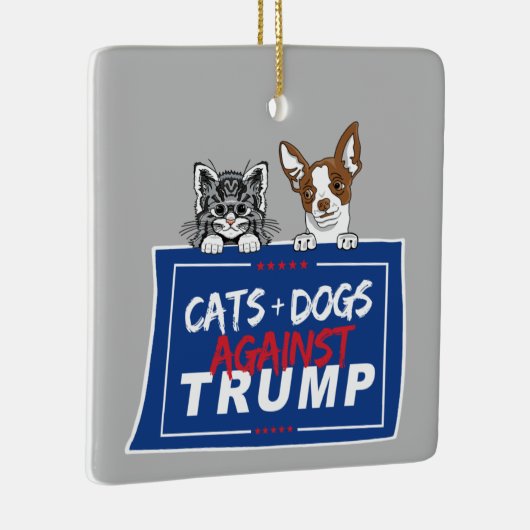 KATTEN EN HONDEN TEGEN TRUMP KERAMISCH ORNAMENT (Rechts)