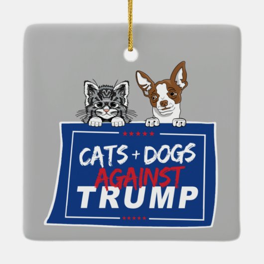 KATTEN EN HONDEN TEGEN TRUMP KERAMISCH ORNAMENT (Achterkant)