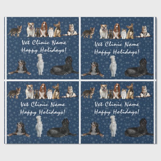 Katten en honden Veterinair op blauw Cadeaupapier (Vlak)