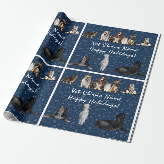 Katten en honden Veterinair op blauw Cadeaupapier (Uitgerold)
