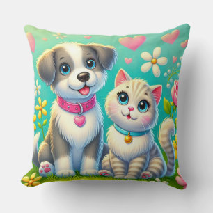 Katten- en honden vriendschap Harten Bloemrijke Li Kussen