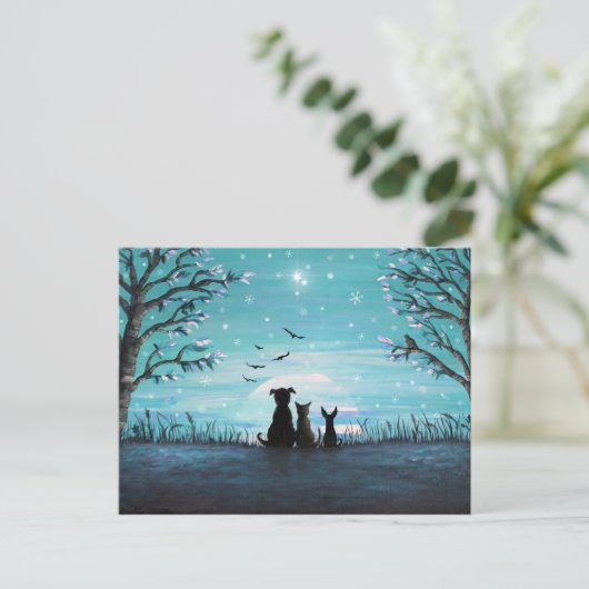 Katten en honden Winter Sunset Briefkaart (Staand voorkant)