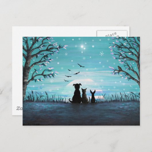 Katten en honden Winter Sunset Briefkaart (Voorkant / Achterkant)
