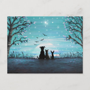 Katten en honden Winter Sunset Briefkaart