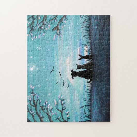 Katten en honden Winter Sunset Legpuzzel (Verticaal)