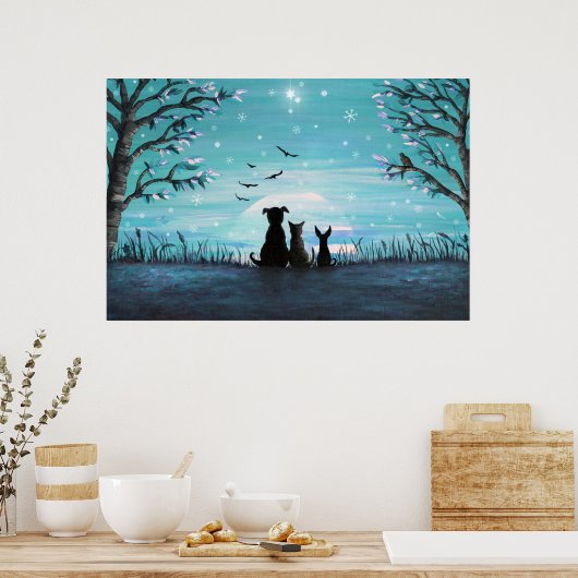 Katten en honden Winter Sunset Poster (Keuken)