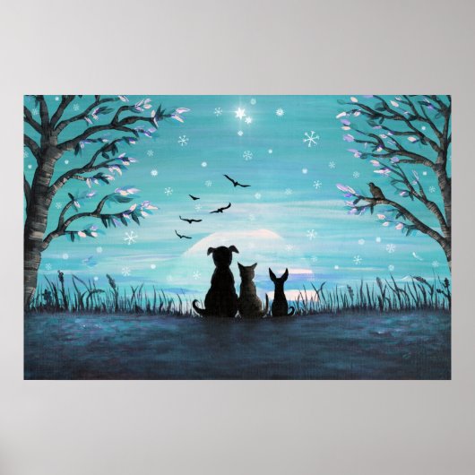 Katten en honden Winter Sunset Poster (Voorkant)