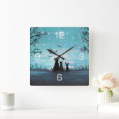 Katten en honden Winter Sunset Vierkante Klok (Huis)