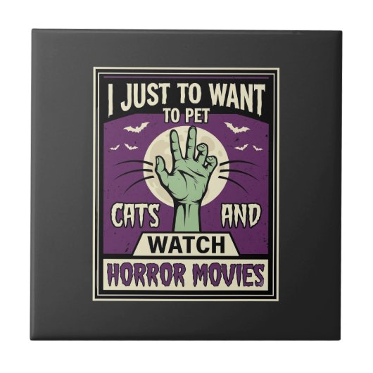 Katten En Horrorfilms Halloween-ontwerp Tegeltje (Voorkant)