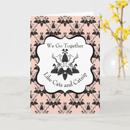 Katten en katnip Damask Jubileum zoeken Kaart (Gele Bloem)