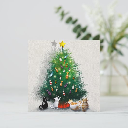 Katten en kerstbomen kaart (Staand voorkant)