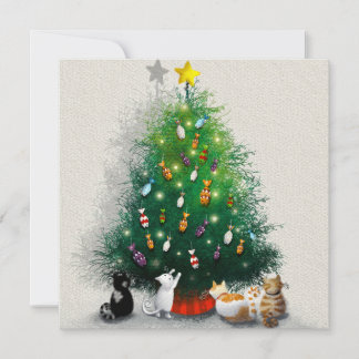 Katten en kerstbomen kaart