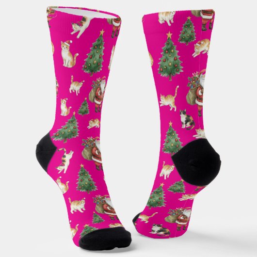 Katten en kerstbomen patroon sokken (Gebogen)