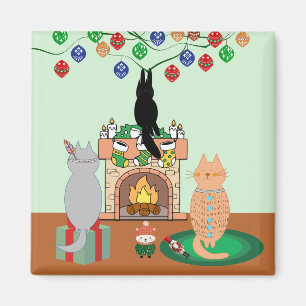 Katten en Kerstmis - Een winter illustratie Magneet