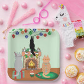 Katten en Kerstmis - Een winter illustratie Papieren Bordje (Feest)