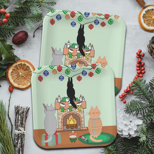 Katten en Kerstmis - Een winter illustratie Papieren Bordje