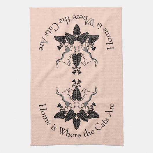 Katten en keukenroos Silhouette Theedoek (Verticaal)